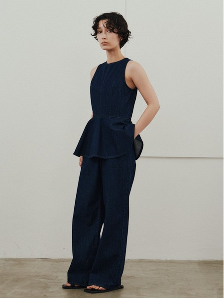 ペプラムデニムオールインワン